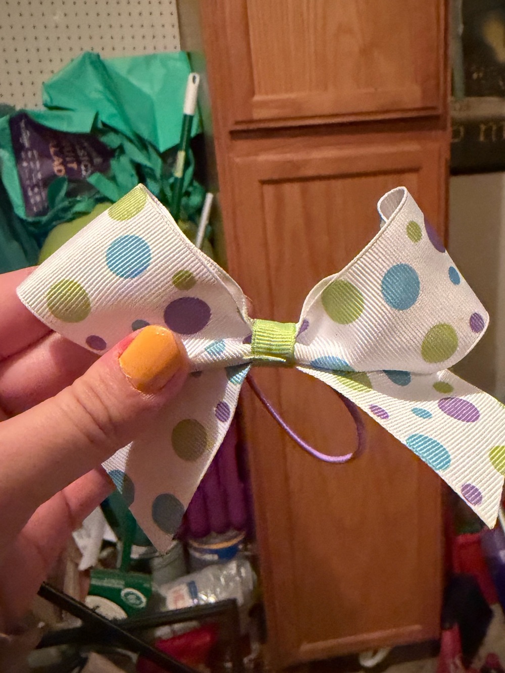 Polka dot hair bow hair tie